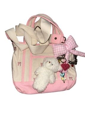 Madden Girl Pink Bow Tote Bag with Plush Bear Keychain (EUC)